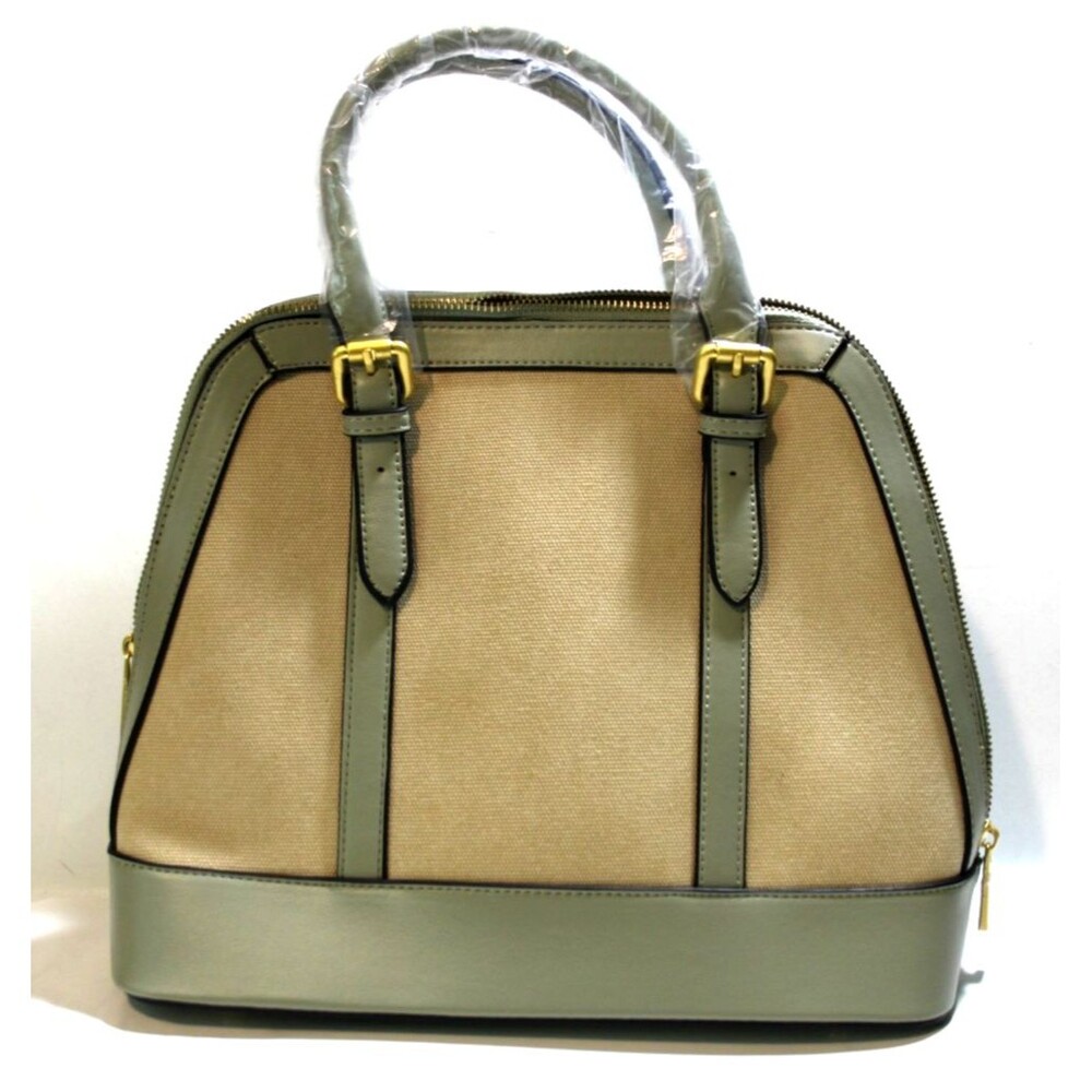 Boog Green Beige Two Tone Vegan Leather Handbag Crossbody Backpack Zip Purse